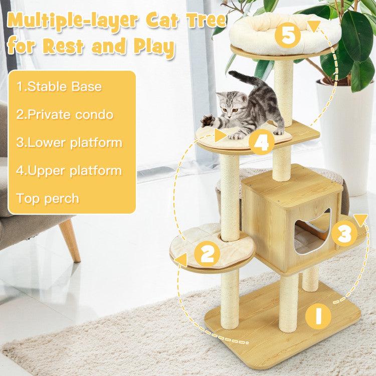 LazyCat™ 4 Levels Modern Wood Cat Tower with Washable Mats - Lazy Pro