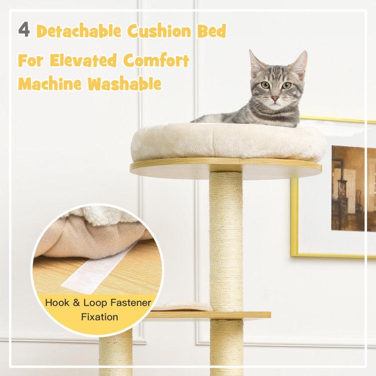 LazyCat™ 4 Levels Modern Wood Cat Tower with Washable Mats - Lazy Pro