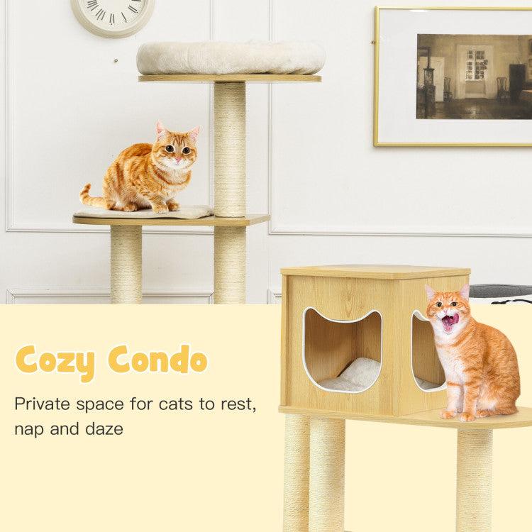 LazyCat™ 4 Levels Modern Wood Cat Tower with Washable Mats - Lazy Pro