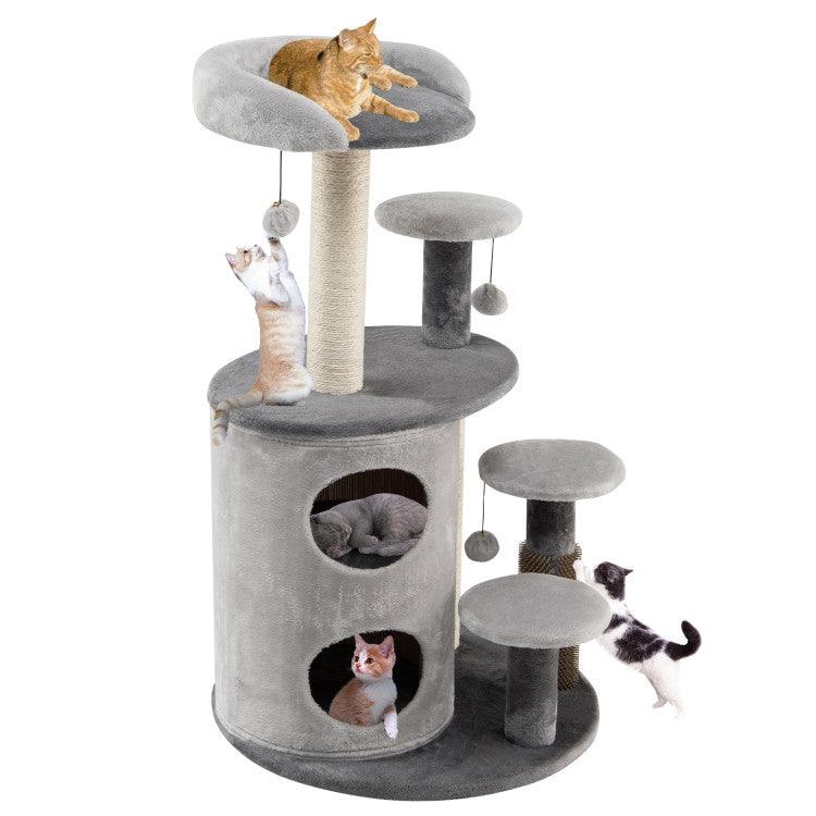 LazyCat™ 40 Inch Cat Tree Tower Multi-Level Activity Tree with 2-Tier Cat-Hole Condo - Lazy Pro