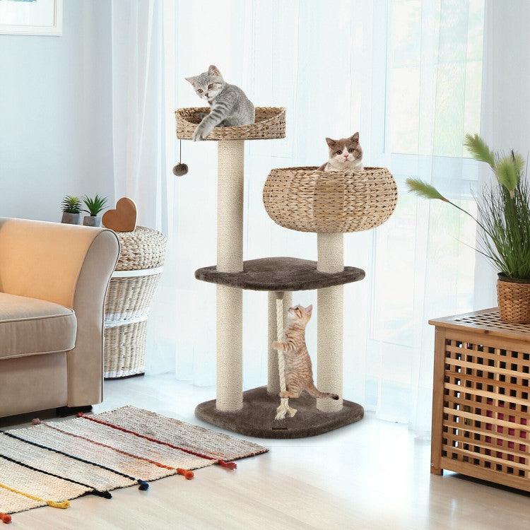 LazyCat™ 41 Inch Rattan Cat Tree with Napping Perch - Lazy Pro