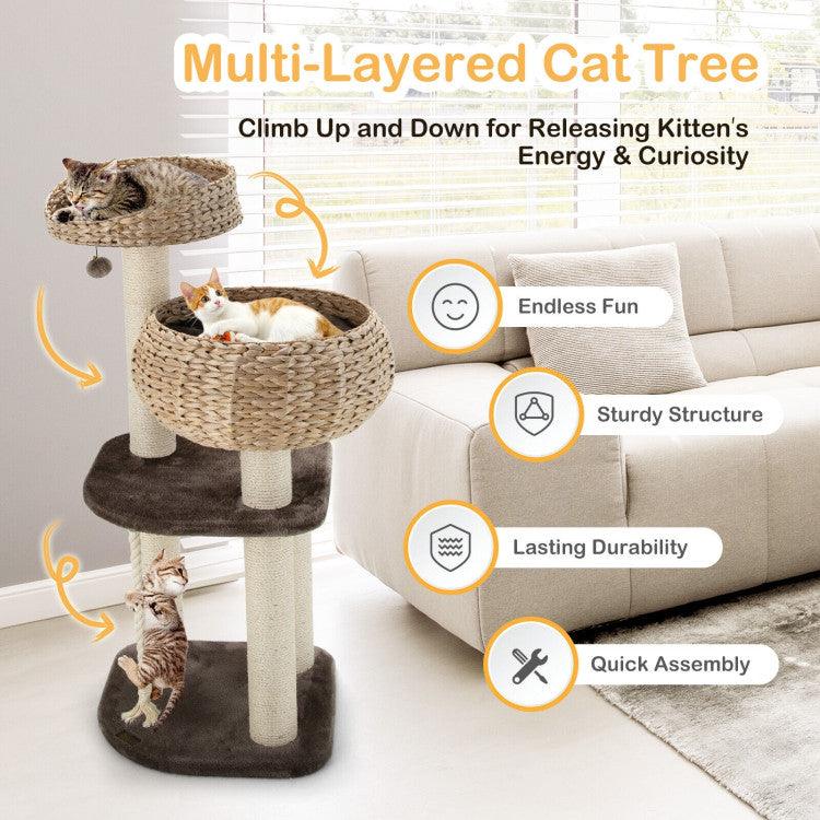 LazyCat™ 41 Inch Rattan Cat Tree with Napping Perch - Lazy Pro