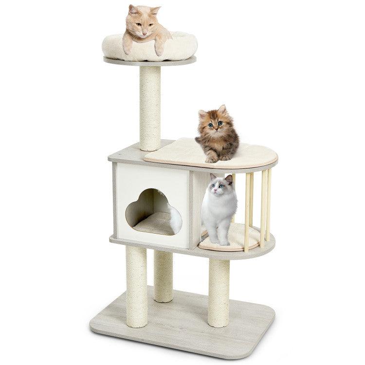 LazyCat™ 46 Inch Wooden Cat Activity Tree with Platform and Cushions - Lazy Pro