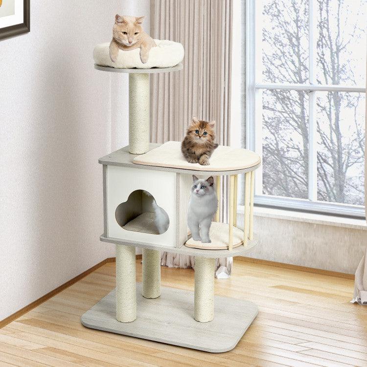 LazyCat™ 46 Inch Wooden Cat Activity Tree with Platform and Cushions - Lazy Pro