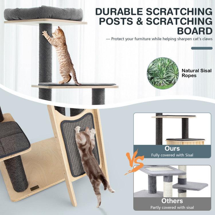 LazyCat™ 5-Tier Modern Wood Cat Tower with Washable Cushions - Lazy Pro