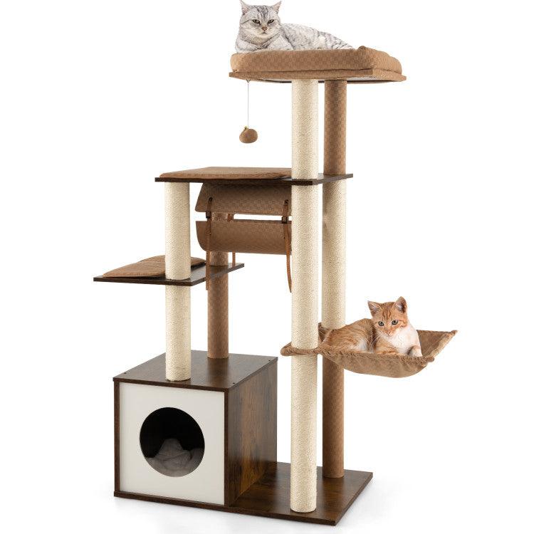 LazyCat™ 53 Inch Cat Tree with Condo and Swing Tunnel - Lazy Pro