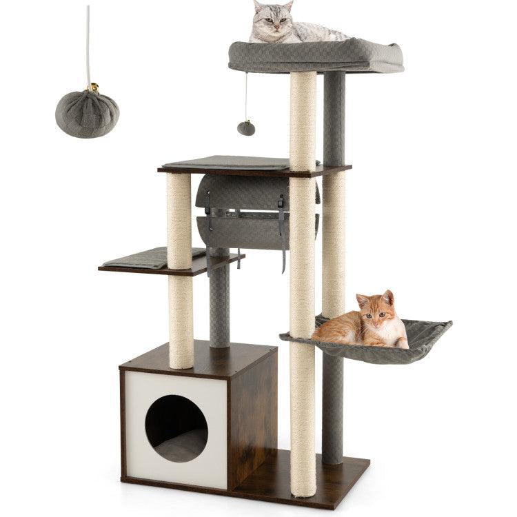 LazyCat™ 53 Inch Cat Tree with Condo and Swing Tunnel - Lazy Pro