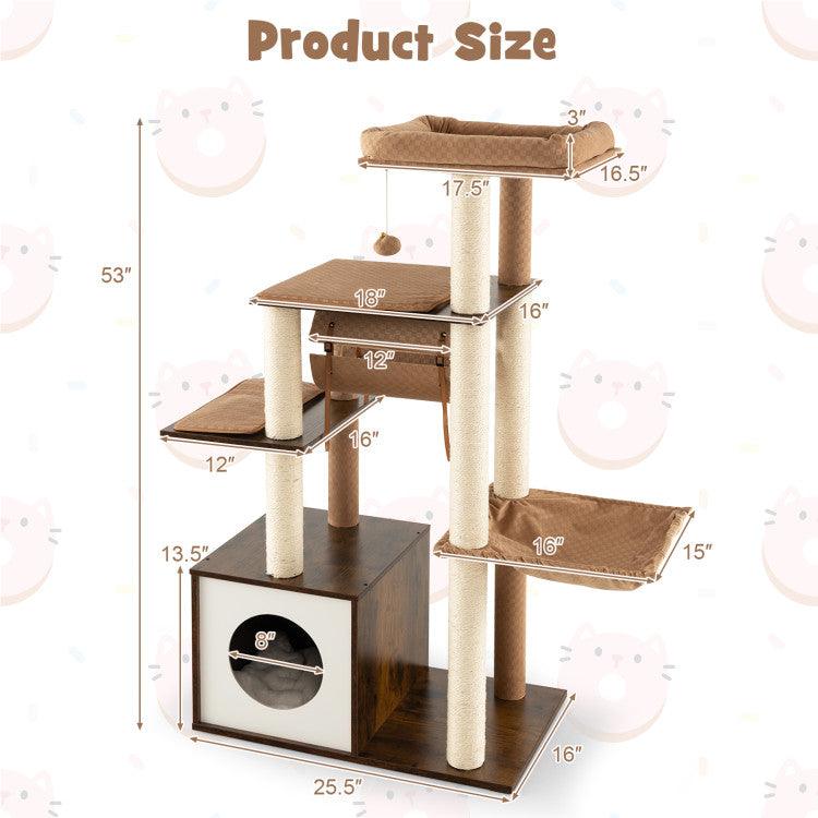 LazyCat™ 53 Inch Cat Tree with Condo and Swing Tunnel - Lazy Pro