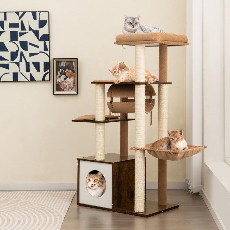 LazyCat™ 53 Inch Cat Tree with Condo and Swing Tunnel - Lazy Pro