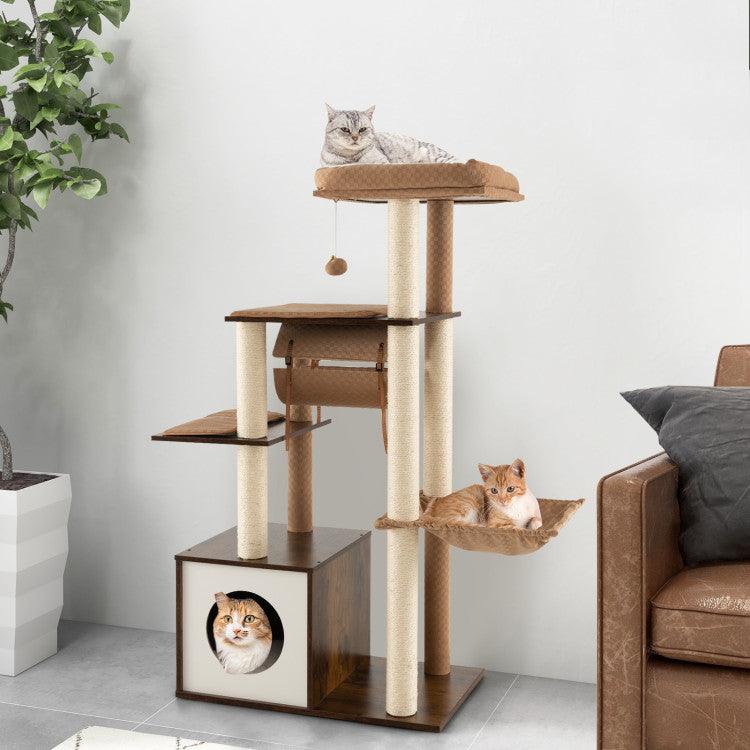 LazyCat™ 53 Inch Cat Tree with Condo and Swing Tunnel - Lazy Pro