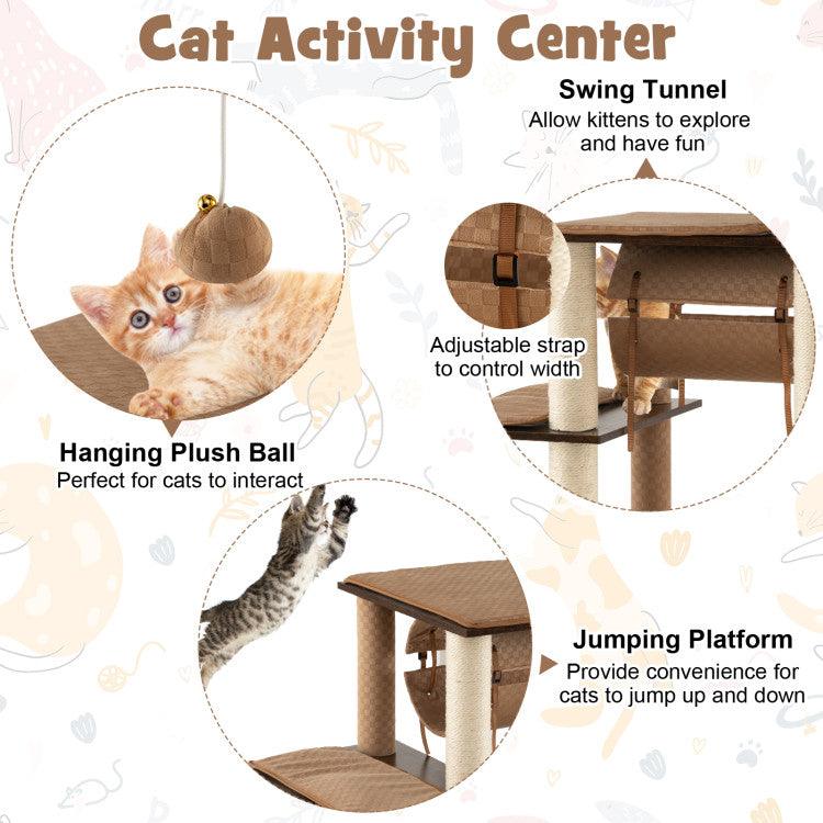 LazyCat™ 53 Inch Cat Tree with Condo and Swing Tunnel - Lazy Pro