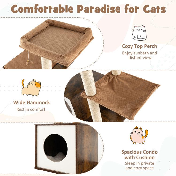 LazyCat™ 53 Inch Cat Tree with Condo and Swing Tunnel - Lazy Pro