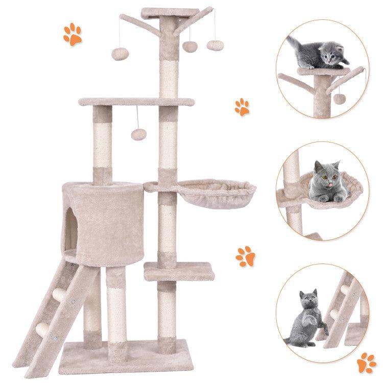 LazyCat™ 56 Inch Condo Scratching Posts Ladder Cat Play Tree - Lazy Pro