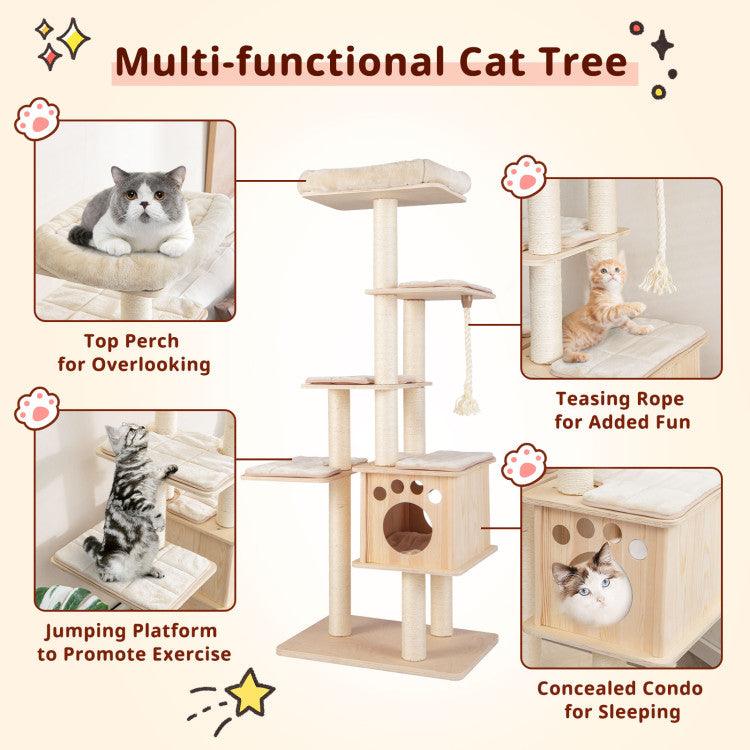 LazyCat™ 67 Inch Modern Cat Tree Tower with Top Perch and Sisal Rope Scratching Posts - Lazy Pro