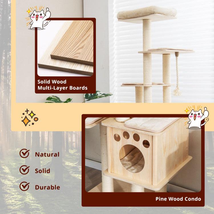 LazyCat™ 67 Inch Modern Cat Tree Tower with Top Perch and Sisal Rope Scratching Posts - Lazy Pro