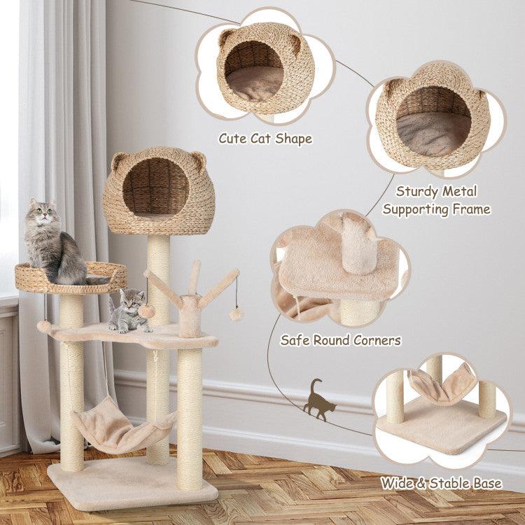 LazyCat™ Multi-Level Cat Tree with Condo Hammock and Rotatable Hanging Balls - Lazy Pro
