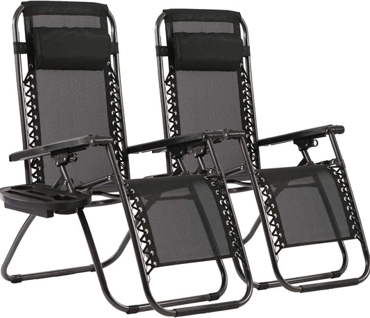 LazyChair™ - Juego de 2 sillones reclinables Zero Gravity con portavasos y reposabrazos 