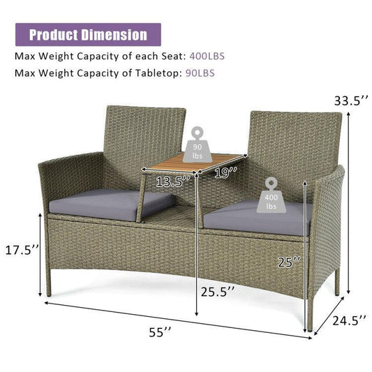 LazyChill™ 2-Person Patio Rattan Conversation Furniture Set with Coffee Table