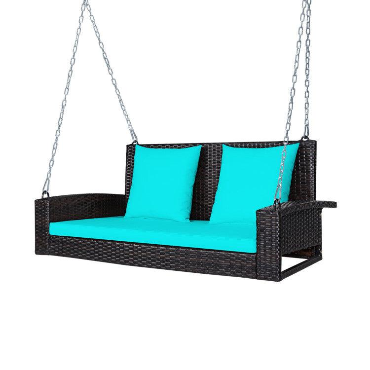LazyChill™ 2-Person Wicker Hanging Porch Swing, Outdoor Rattan Swing Bench 800 lbs - Lazy Pro