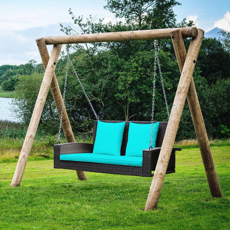 LazyChill™ 2-Person Wicker Hanging Porch Swing, Outdoor Rattan Swing Bench 800 lbs - Lazy Pro