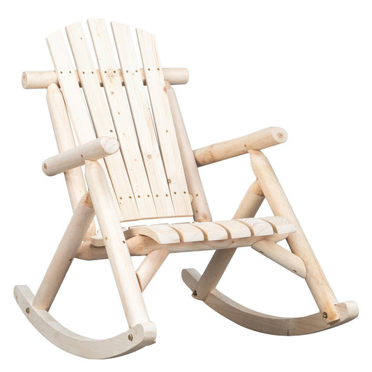 LazyChill™ Outdoor Wooden Rocking Chair, Rustic Adirondack Rocker with Slatted Seat, High Backrest, Armrests for Patio