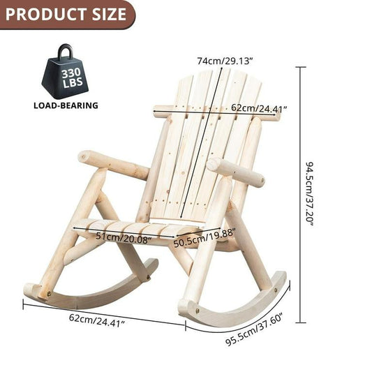 LazyChill™ Outdoor Wooden Rocking Chair, Rustic Adirondack Rocker with Slatted Seat, High Backrest, Armrests for Patio