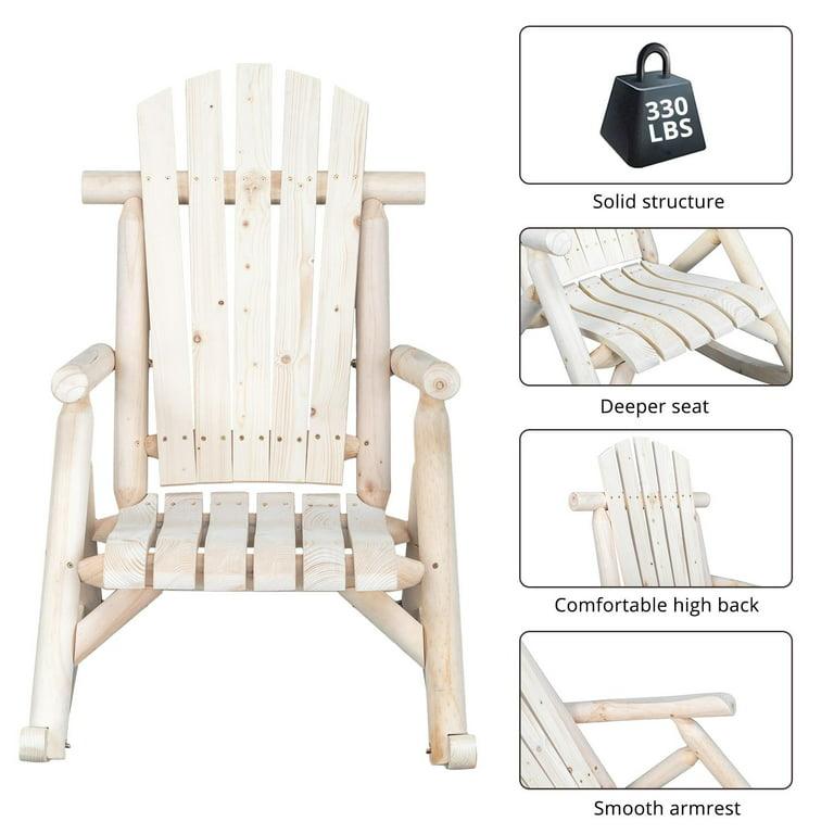 LazyChill™ Outdoor Wooden Rocking Chair, Rustic Adirondack Rocker with Slatted Seat, High Backrest, Armrests for Patio - Lazy Pro