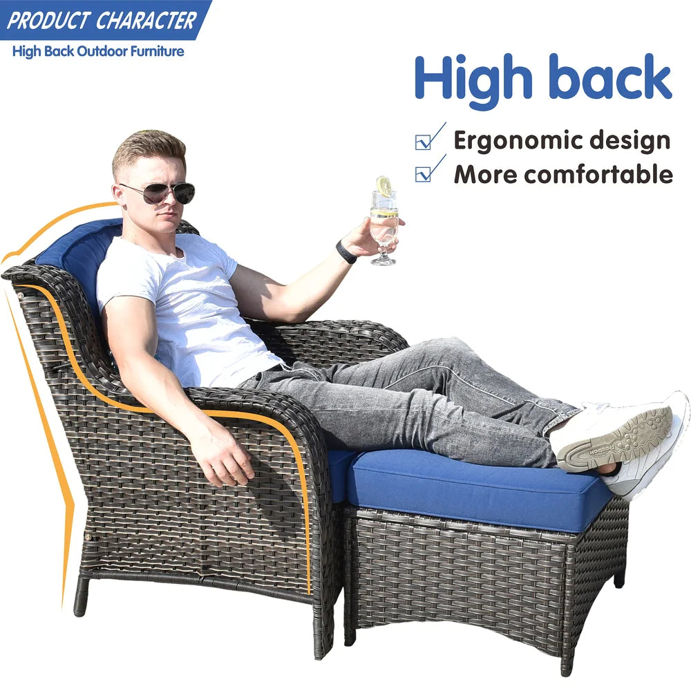 LazyChill™ Patio Furniture Sets Outdoor Furniture Conversation Set 5 Pieces All Weather Wicker High Back Couch - Lazy Pro