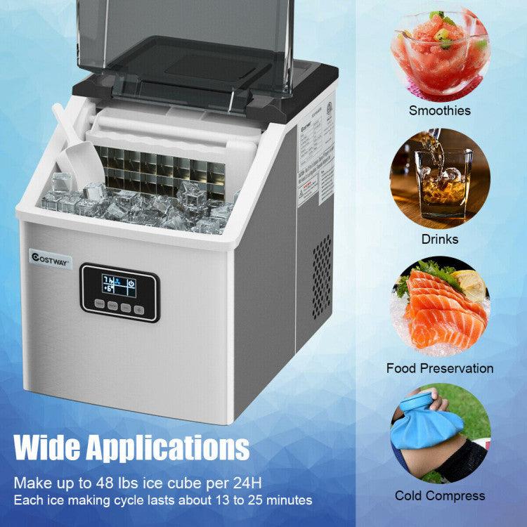 LazyCool™ 48 lbs Stainless Self-Clean Ice Maker with LCD Display - Lazy Pro