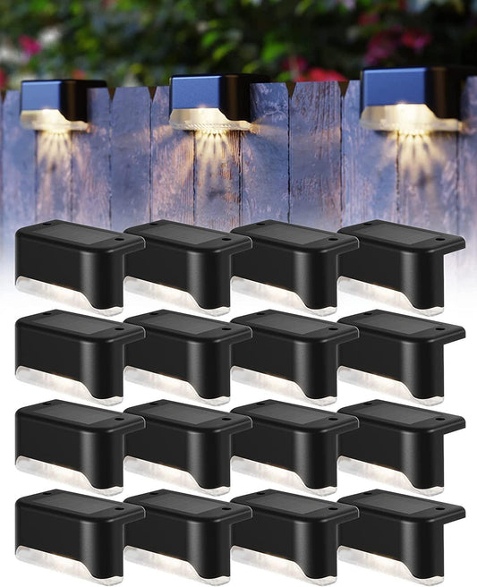 LazyDeck™ Paquete de 12 luces solares para terraza Paquete de 16 luces para escalones para exteriores Luces solares LED impermeables para barandas Escaleras Escalones Valla Patio Patio y camino 