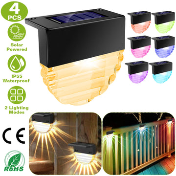 LazyDeck™ 4Pcs Solar Deck Lights Outdoor LED RGB Solar Decorative Step Fence Lamp - Lazy Pro