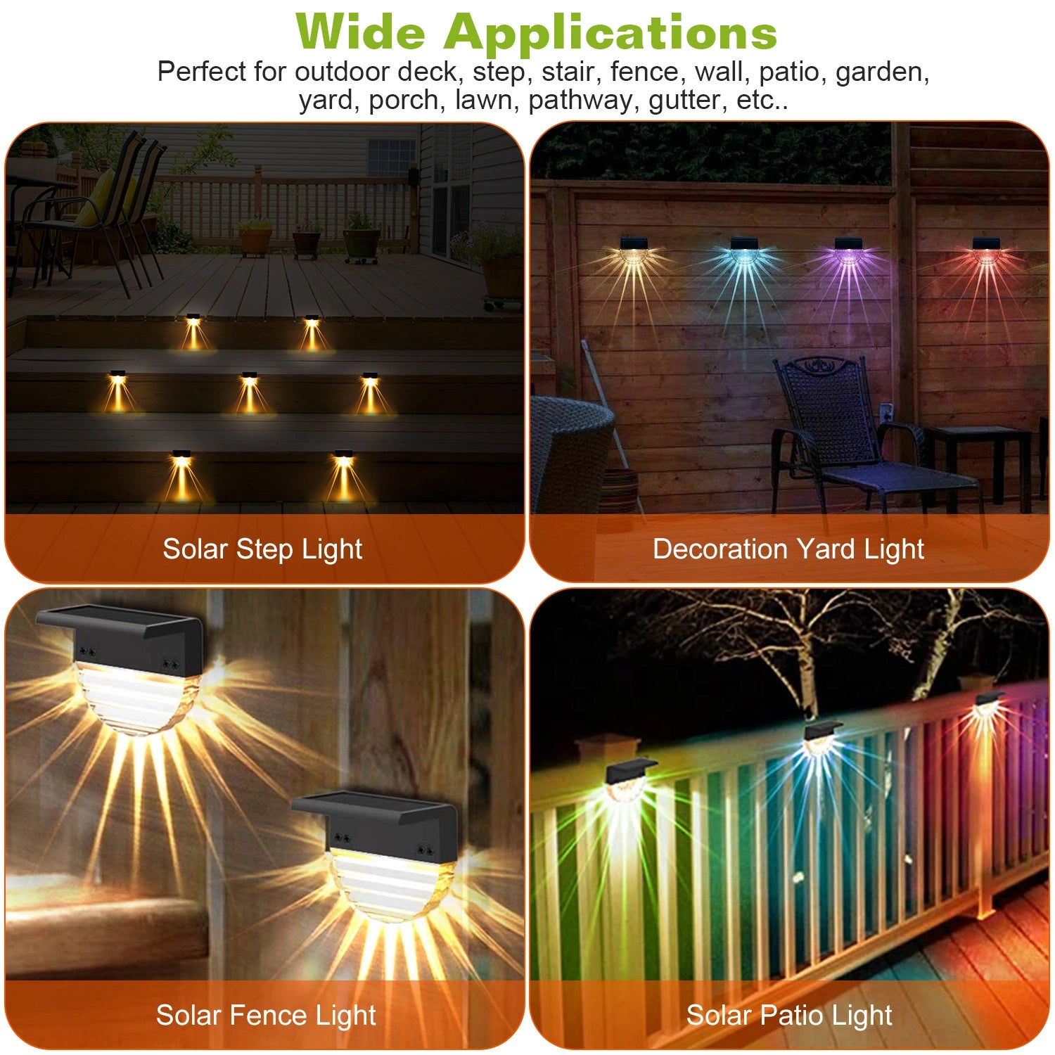 LazyDeck™ 4Pcs Solar Deck Lights Outdoor LED RGB Solar Decorative Step Fence Lamp - Lazy Pro