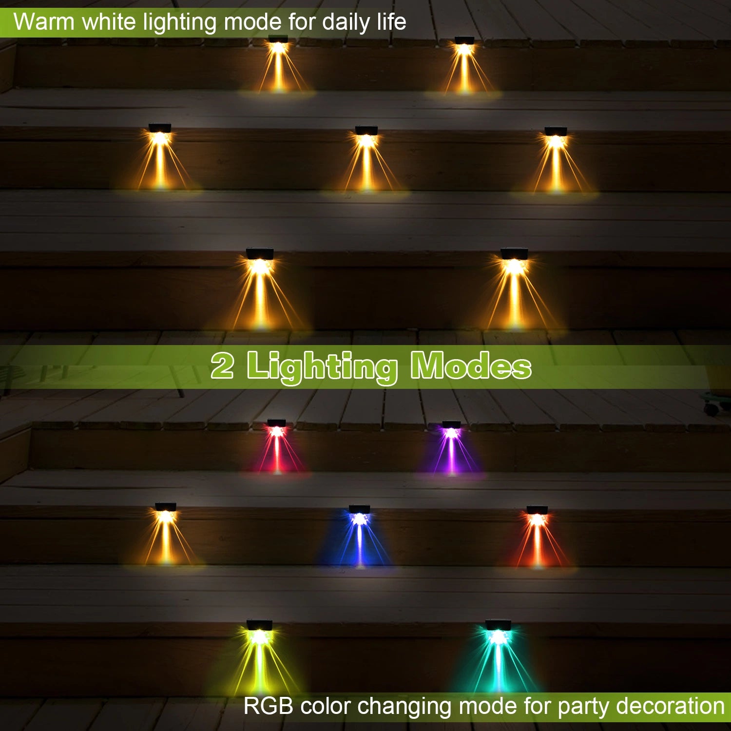 LazyDeck™ 4Pcs Solar Deck Lights Outdoor LED RGB Solar Decorative Step Fence Lamp - Lazy Pro