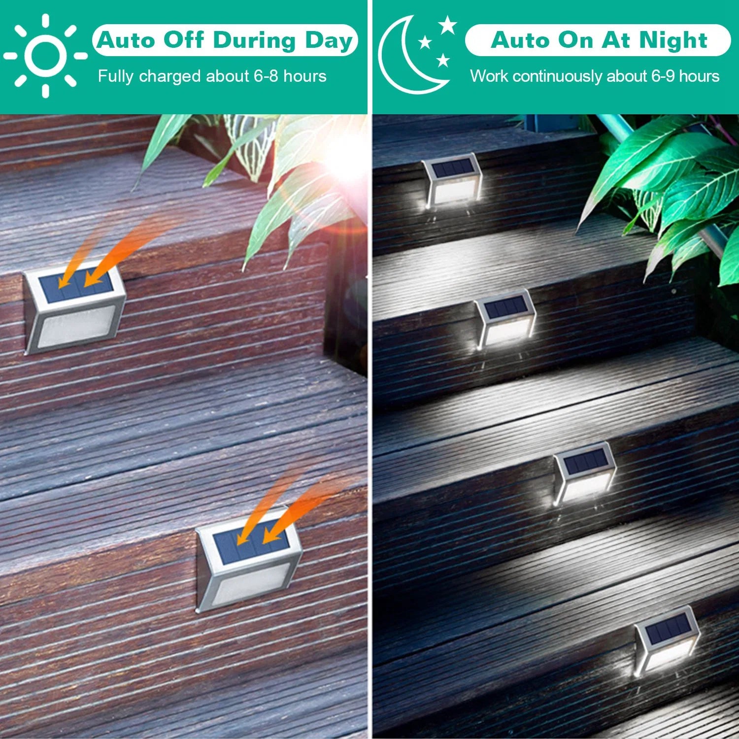 LazyDeck™ 6Packs Solar Step Lights Stainless Steel Outdoor Solar Deck Lights LED Fence Lamp for Outside Garden Backyard Patio Stair Wall - Lazy Pro