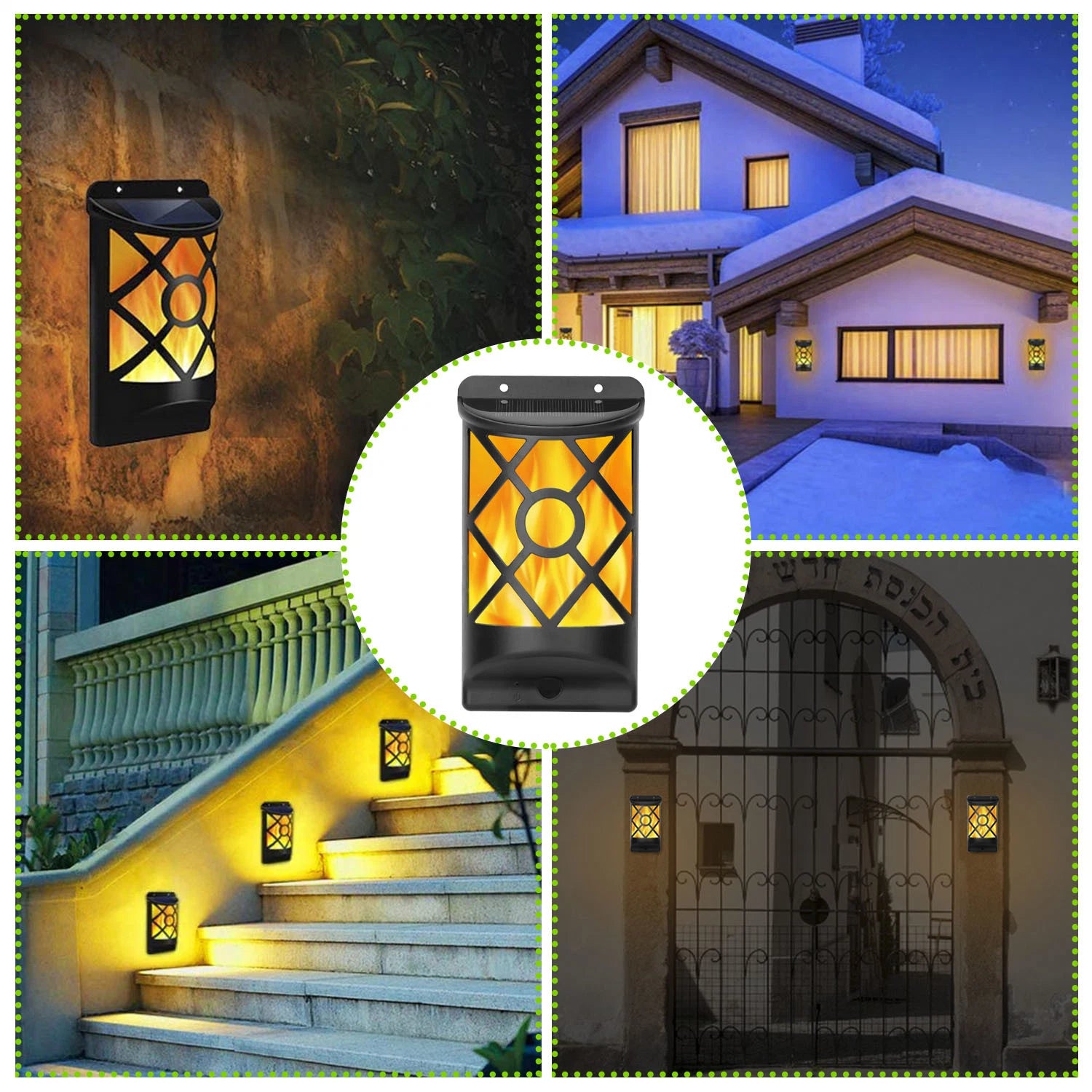 LazyDeck™ Flame Solar Lights Outdoor 96 LEDs Waterproof Flickering Flame Wall Mount Lamp Auto On Off - Lazy Pro