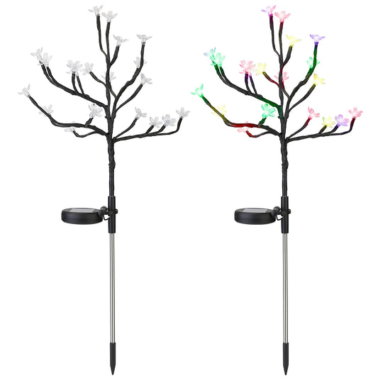 LazyDecorlight™ 2Pcs Outdoor Solar Light Cherry Blossom Flower Landscape Light Yard Stake Decor Lamp