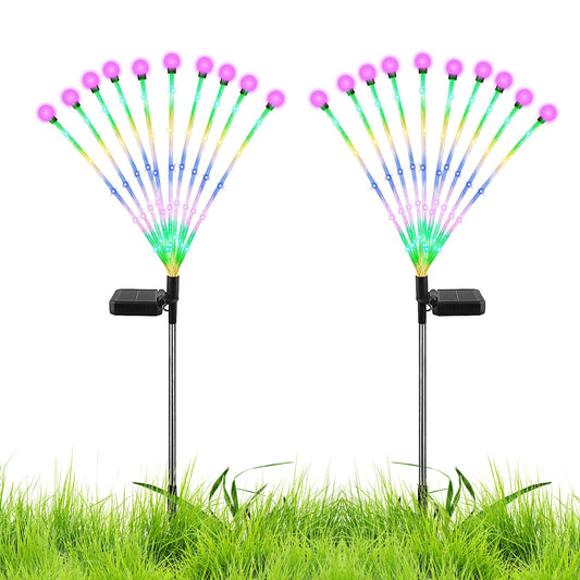 LazyDecorlight™ 2Pcs Solar Firefly Lights Swaying Decorative Pathway Stake Lamp IP65 Waterproof Landscape Patio Yard Night Light