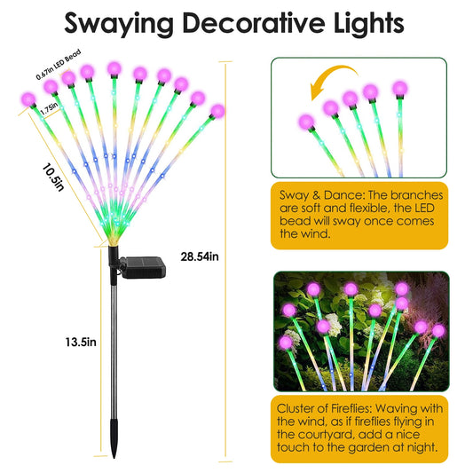 LazyDecorlight™ 2Pcs Solar Firefly Lights Swaying Decorative Pathway Stake Lamp IP65 Waterproof Landscape Patio Yard Night Light