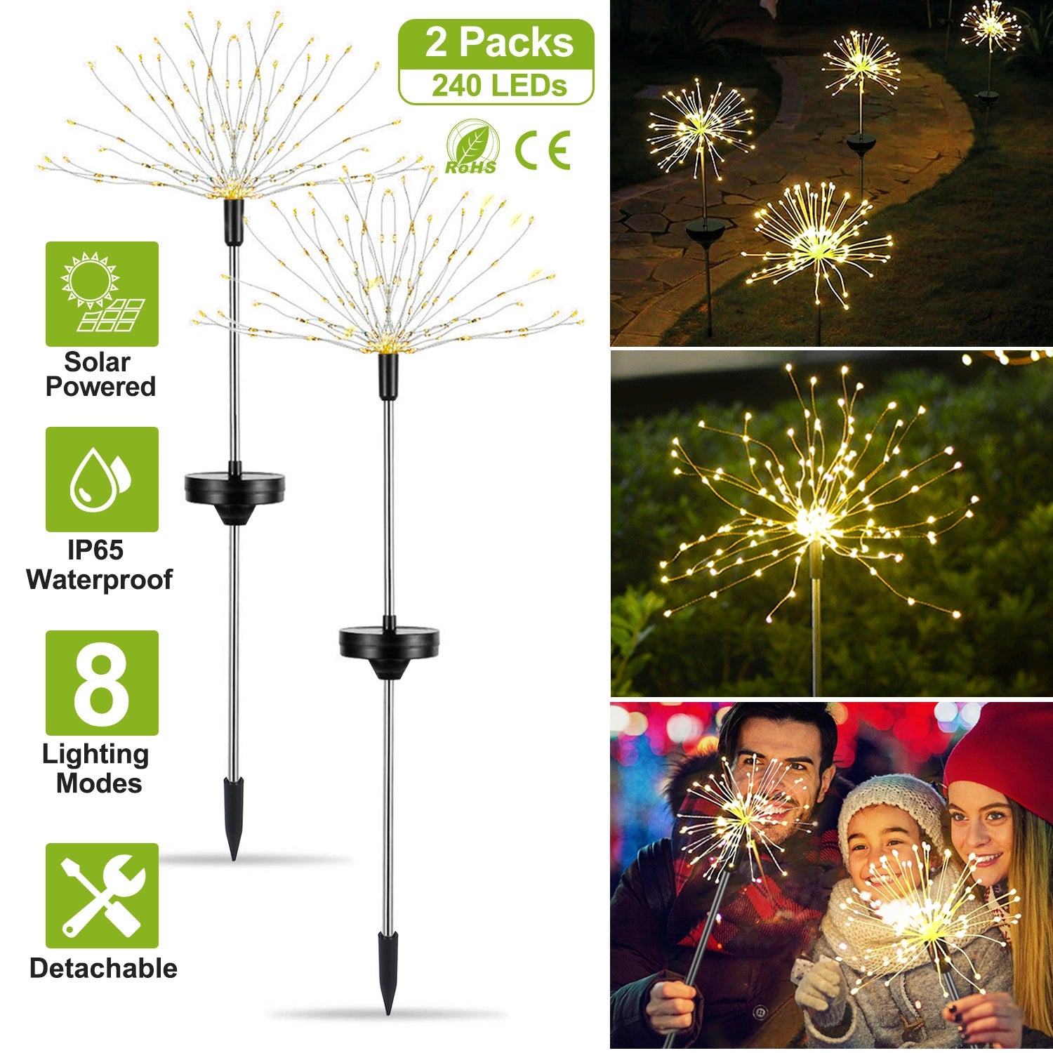 LazyDecorlight™ 2Pcs Solar Powered Starburst Lights 240 LEDs Firework Lamp Garden Path Decor Lights - Lazy Pro