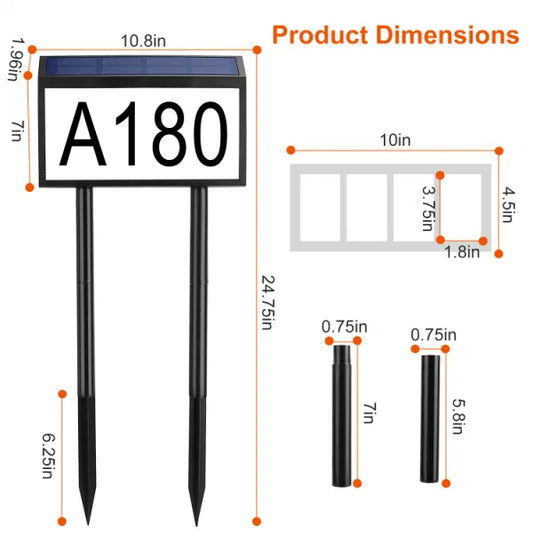 LazyDecorlight™ Solar Powered House Numbers LED Light Dusk To Dawn Address Plaque Sign Waterproof Wall Mount Ground Stake Number Plate Lamp for House Yard Garden Street Mailbox