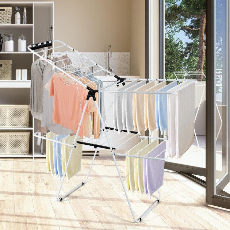 LazyDry™ 2-Level Foldable Clothes Drying Rack with Adjustable Gullwing - Lazy Pro