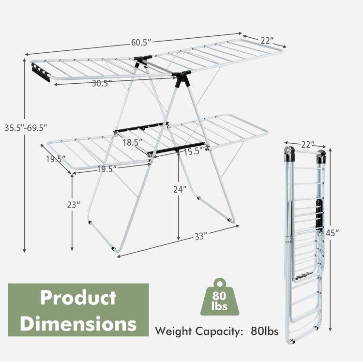 LazyDry™ 2-Level Foldable Clothes Drying Rack with Adjustable Gullwing - Lazy Pro