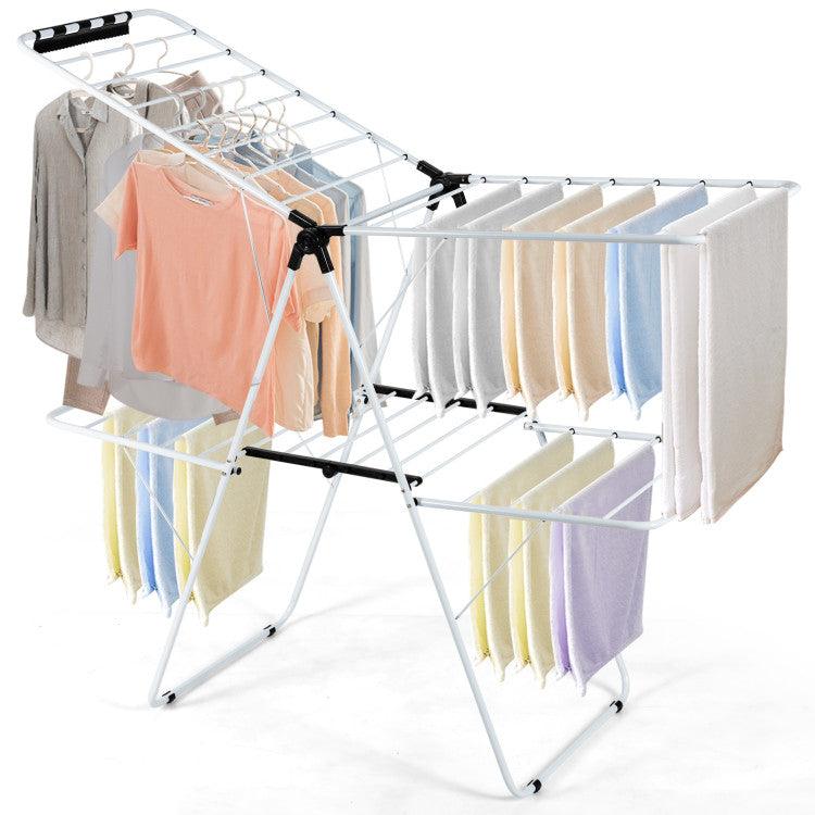 LazyDry™ 2-Level Foldable Clothes Drying Rack with Adjustable Gullwing - Lazy Pro