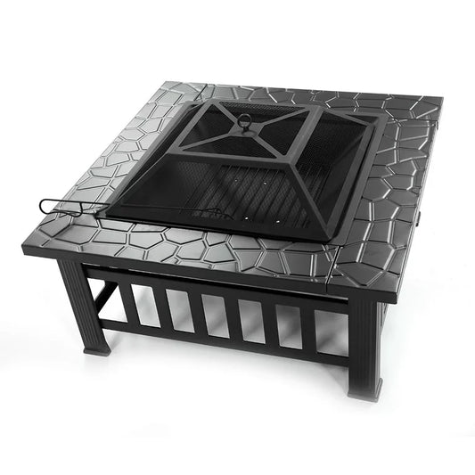 LazyFire™ 32” Outdoor Metal Fire Pit Table with Durable Steel Frame, Burning Fireplace Stove for Camping Picnic BBQ