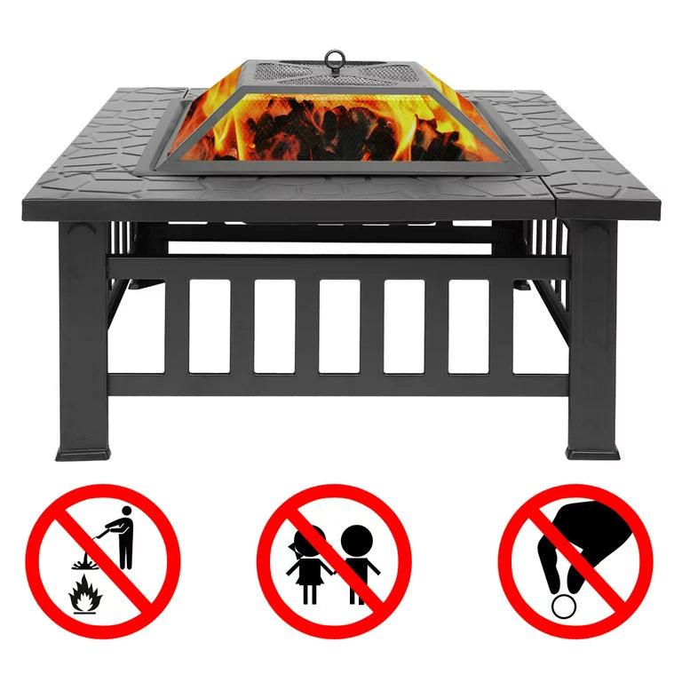 LazyFire™ 32” Outdoor Metal Fire Pit Table with Durable Steel Frame, Burning Fireplace Stove for Camping Picnic BBQ - Lazy Pro