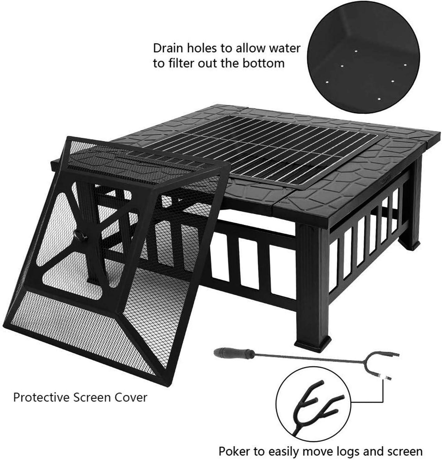 LazyFire™ 32” Outdoor Metal Fire Pit Table with Durable Steel Frame, Burning Fireplace Stove for Camping Picnic BBQ - Lazy Pro