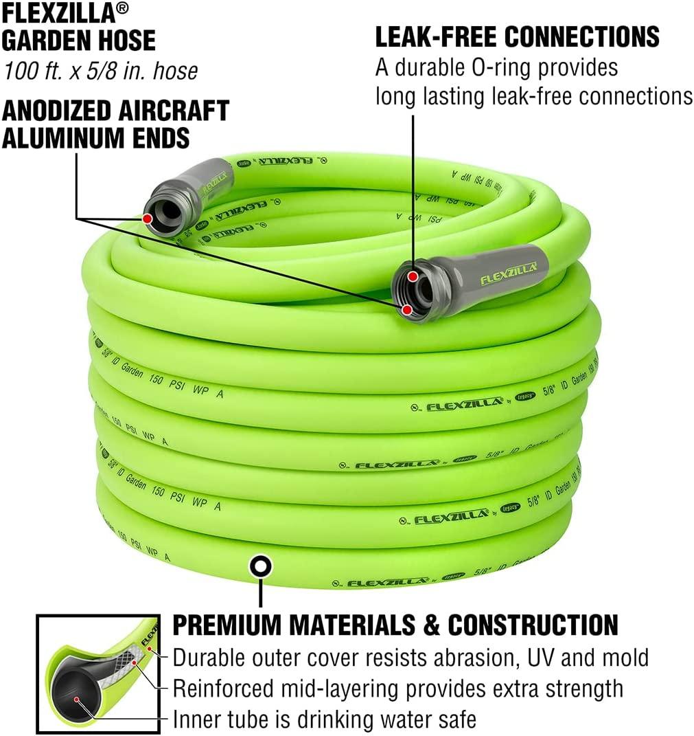 LazyFlex™ Garden Hose 5/8 in. x 100 ft., Heavy Duty, Lightweight, Drinking Water Safe, Salad Color, Pro Connectors - Lazy Pro