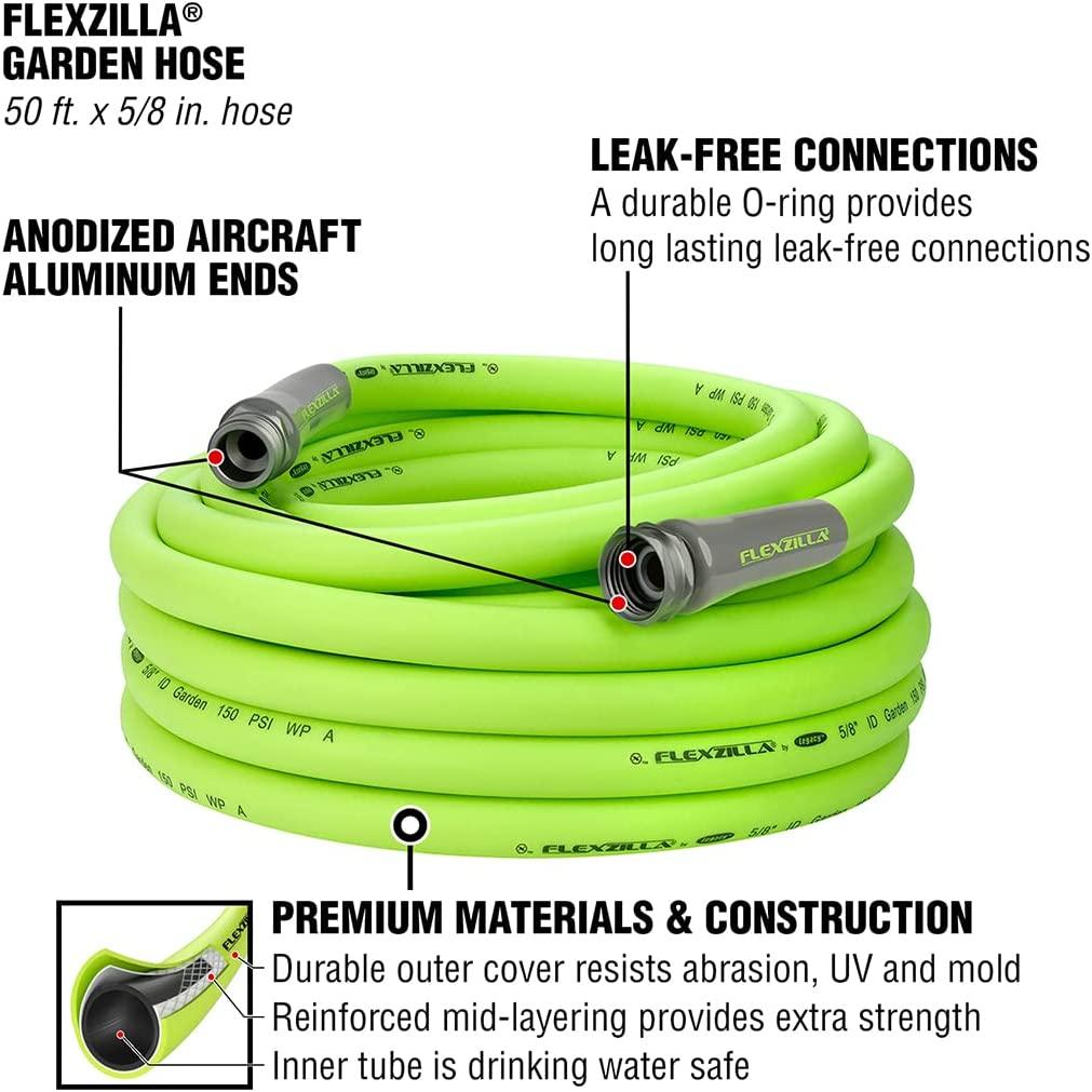 LazyFlex™ Garden Hose 5/8 in. x 50 ft., Heavy Duty, Lightweight, Drinking Water Safe, Salad Color, Pro Connectors - Lazy Pro