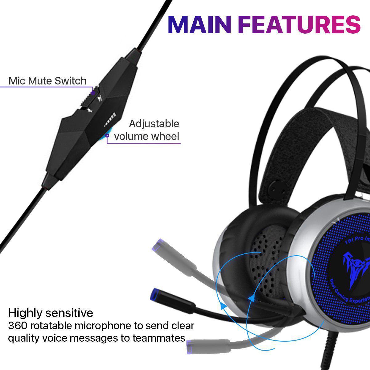 LazyGamer™ - Pro Gaming Headset V8 IMBA with 50MM High-End Dynamic, Comfy Earmuffs, LED, Adjustable Microphone, Mute and Volume Control for XboxOne, 360, S, PS3, PS4, PC, Nintendo, Laptop - Lazy Pro