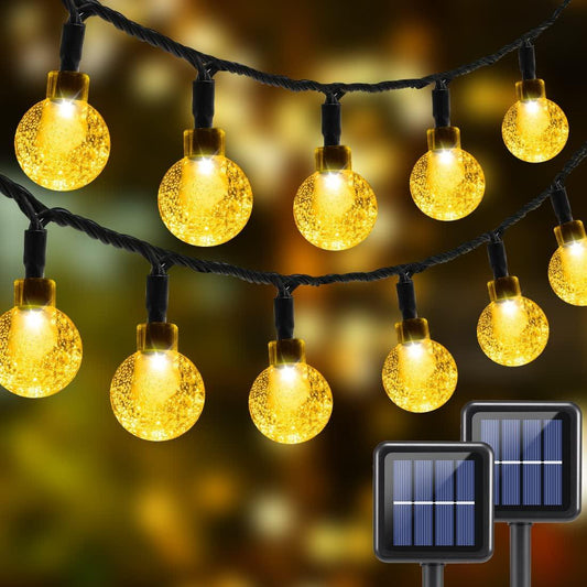 LazyGlobe™ Solar 100 LED 64FT IP65 Crystal Globe Luces solares de cadena para exteriores, luces solares impermeables para exteriores con 8 modos de iluminación, luces solares de globo para jardín, árbol, patio, fiesta, decoraciones navideñas
